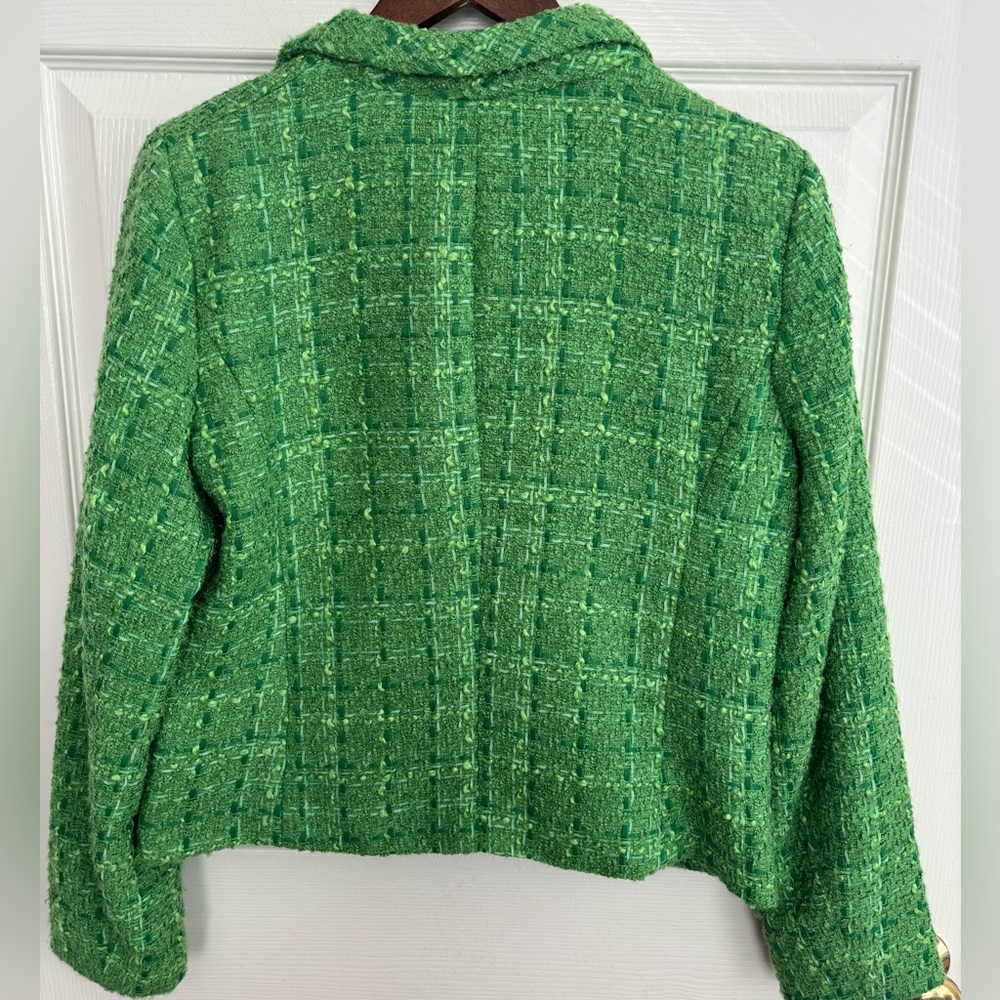 RACHEL ZOE GREEN APPLE TWEED TEXTURED DOUBLE BREASTED BUTTON BLAZER  SZ  L - Picture 2 of 13